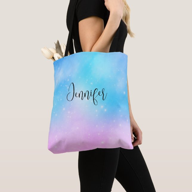 Bolso De Tela Cielo de gradiente rosa y azul pastel (Detalle)