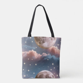 Bolso De Tela Cielo de Luna Azul Melocotón Sonrojado Celestial