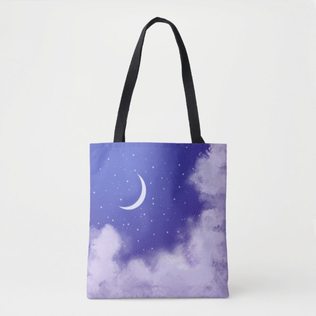 Bolso De Tela Cielo nocturno de ensueño con luna creciente (Anverso)
