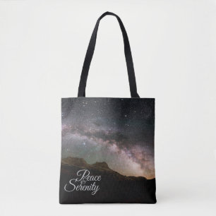 Bolso De Tela Cielo nocturno de la montaña por la paz y la seren