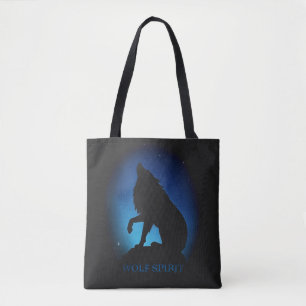Bolso De Tela Cielo nocturno de la silueta de lobo
