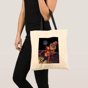 Bolso De Tela Ciencia Ficción Vintage Astronauta con Robot Alien