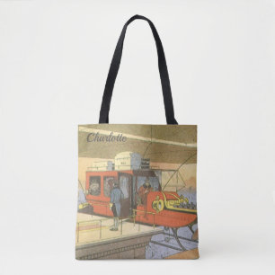 Bolso De Tela Ciencia Ficción Vintage Avión Helicóptero Limusina
