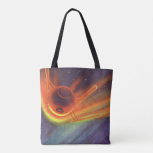 Bolso De Tela Ciencia ficción vintage, cohete brillante en el es