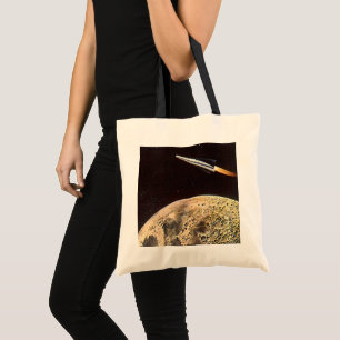 Bolso De Tela Ciencia ficción vintage, nave espacial sobre la lu
