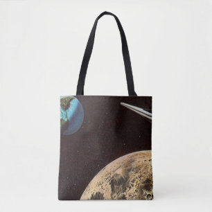Bolso De Tela Ciencia Ficción Vintage, Nave Espacial Sobre la Lu