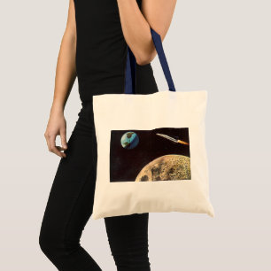 Bolso De Tela Ciencia Ficción Vintage, Nave Espacial Sobre la Lu