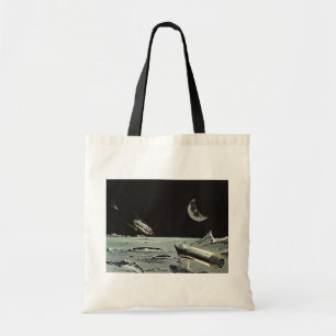 Bolso De Tela Ciencia ficción vintage, naves espaciales luna pla