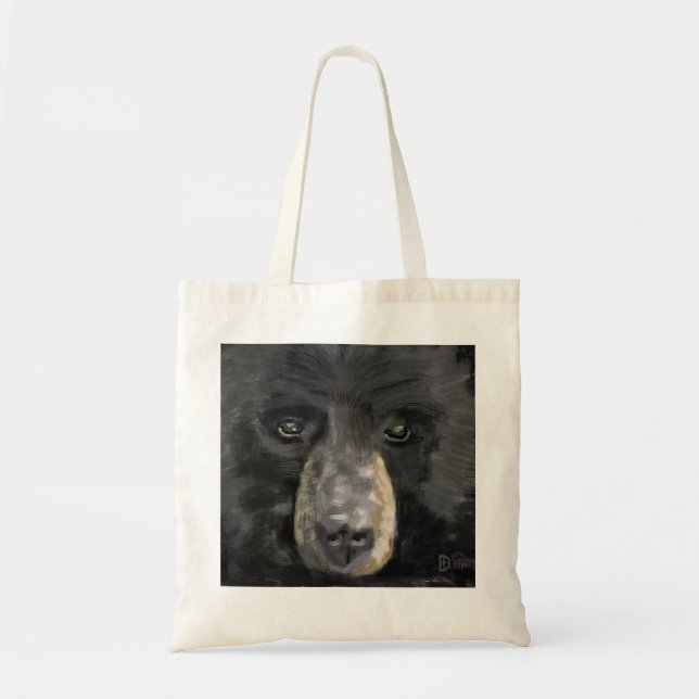 Bolso De Tela Cierre dibujado mano de la cara del oso negro para (Frente)