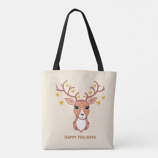 Bolso De Tela Ciervo de Navidad Hermoso (Reverso)
