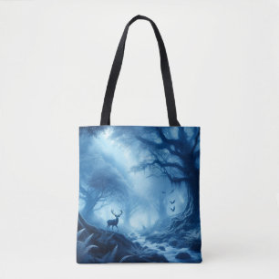 Bolso De Tela Ciervo en bosque oscuro de bruma azul