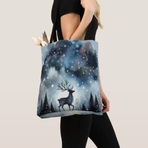 Bolso De Tela Ciervos en Noche Invernal Estrellada