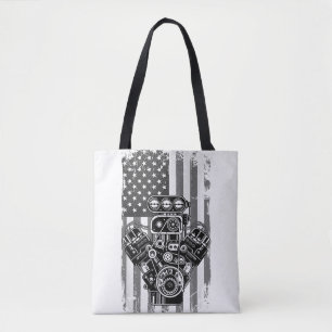 Bolso De Tela Cilindro de Coche Musculoso Antiguo Bandera Americ