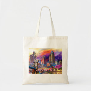 Bolso De Tela Cincinnati Skyline Resumen de arte