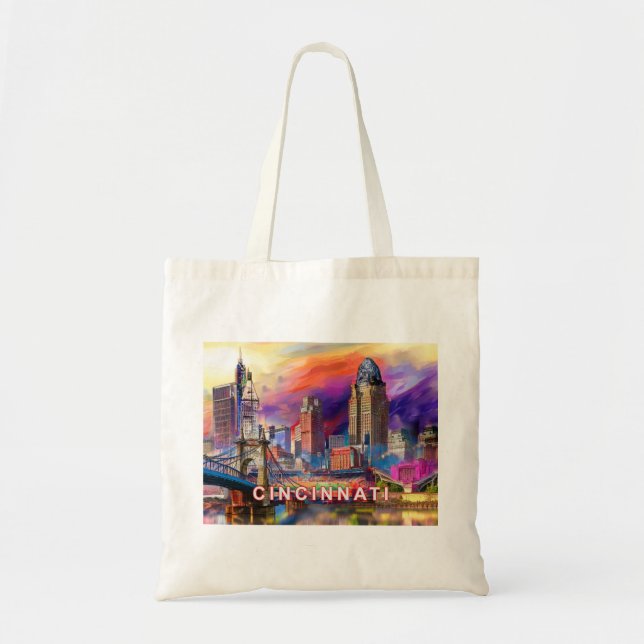 Bolso De Tela Cincinnati Skyline Resumen de arte (Frente)