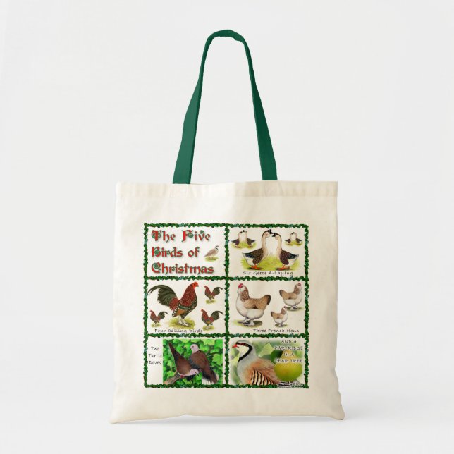 Bolso De Tela Cinco pájaros de Navidades (Frente)