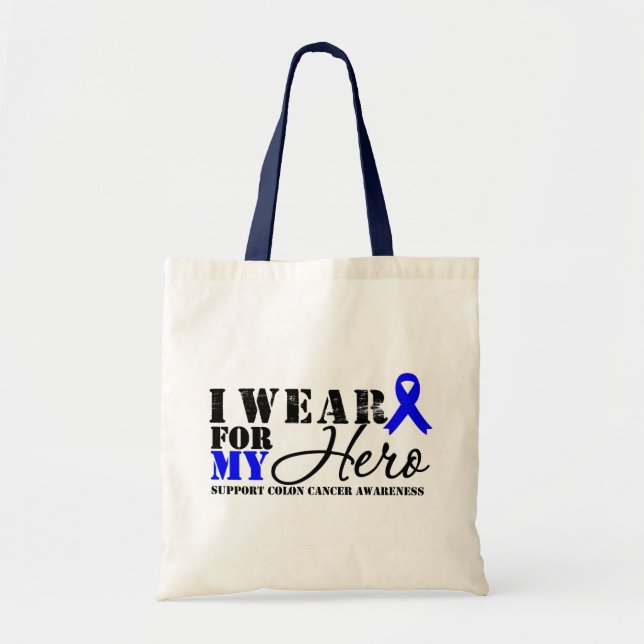 Bolso De Tela Cinta azul del héroe del cáncer de colon (Frente)