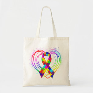 Bolso De Tela Cinta de autismo en el corazón: