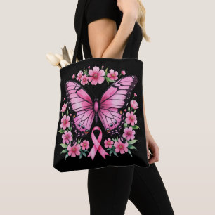 Bolso De Tela Cinta de Conciencia del Cáncer de Mama Mariposa Ro