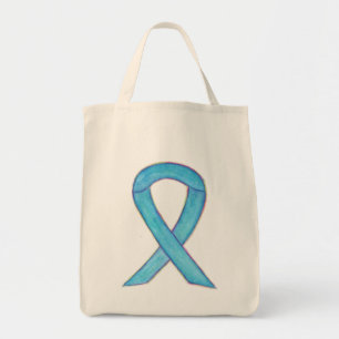 Bolso De Tela Cinta de concientización azul claro Personalizado