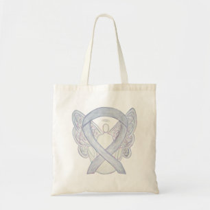 Bolso De Tela Cinta de concientización gris Personalizado de art