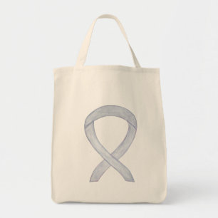 Bolso De Tela Cinta de concientización gris Personalizado de art