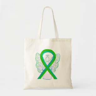 Bolso De Tela Cinta de concientización verde azulada y verde liv