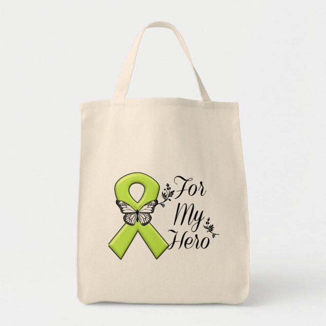 Bolso De Tela Cinta De Concientización Verde Lime Para Mi Héroe (Frente)