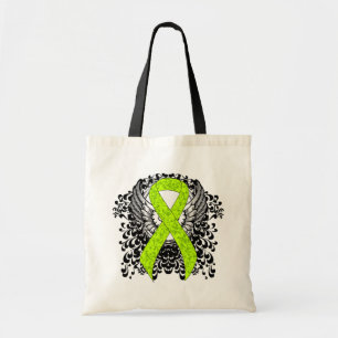Bolso De Tela Cinta de concientización verde limón con alas