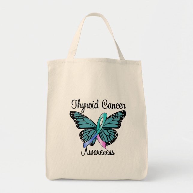 Bolso De Tela Cinta de la mariposa del cáncer de tiroides (Frente)