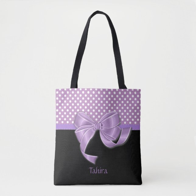 Bolso De Tela Cinta de lavanda y puntos de polka (Anverso)