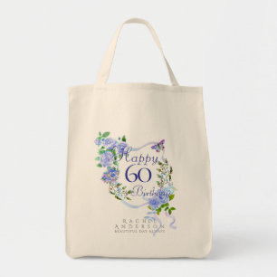 Bolso De Tela Cinta de Rosa Azul Cumpleaños 60