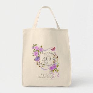 Bolso De Tela Cinta de Rosa Púrpura Cumpleaños 40