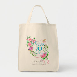 Bolso De Tela Cinta de rosa rosa cumpleaños 70