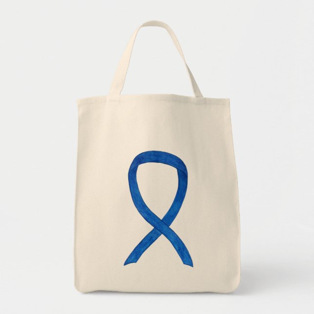 Bolso De Tela Cinta de sensibilización azul Personalizado Tote B (Frente)