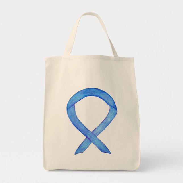 Bolso De Tela Cinta de sensibilización azul Personalizado Tote B (Frente)