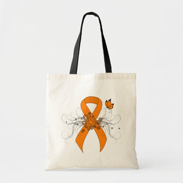 Bolso De Tela Cinta de sensibilización del naranja con mariposa (Frente)