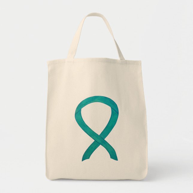 Bolso De Tela Cinta de sensibilización verde azulada Personaliza (Frente)