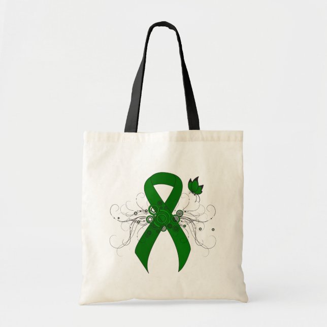 Bolso De Tela Cinta de sensibilización verde con mariposa (Frente)