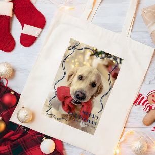 Bolso De Tela Cinta roja caprichosa, foto del Mascota navideño