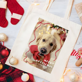 Bolso De Tela Cinta roja caprichosa, foto del Mascota navideño