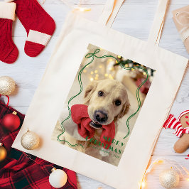 Bolso De Tela Cinta roja caprichosa, foto del Mascota navideño