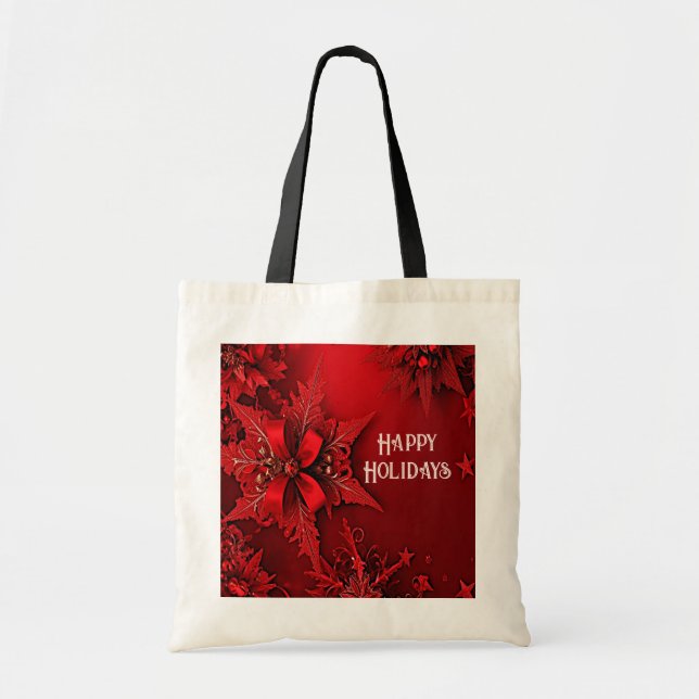Bolso De Tela Cinta roja Navidades de feriado floral Tote Bag (Frente)