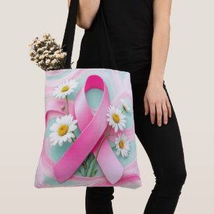 Bolso De Tela Cinta rosa y marea conciencia del cáncer de mama