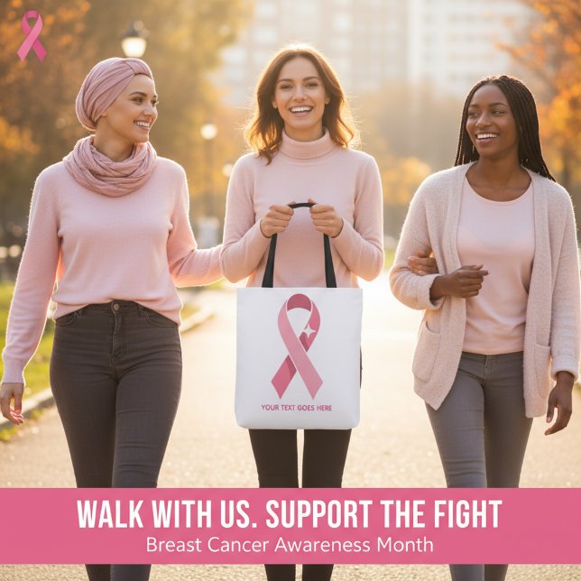 Bolso De Tela Cinta rosada personalizada de sensibilización sobr (Subido por el creador)