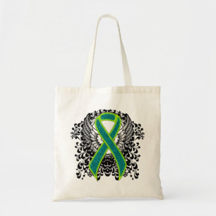 Bolso De Tela Cinta verde verde azulada y tibia con alas