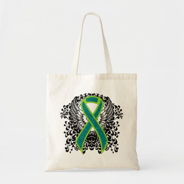 Bolso De Tela Cinta verde verde azulada y tibia con alas (Frente)