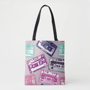 Bolso De Tela Cintas de cinta retro, patrón dibujado a mano.