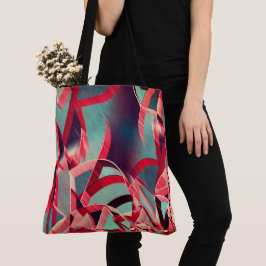 Bolso De Tela Cintas rojas curvadas sobre gris azulado, con llov