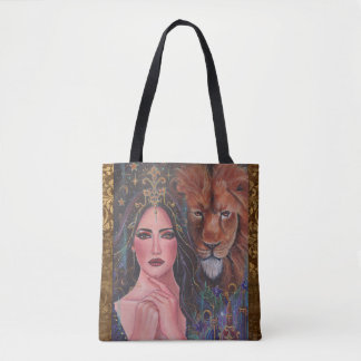 Bolso De Tela Circe diosa con León por Renee Lavoie 